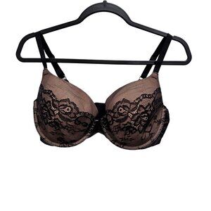 Victoria's Secret 36DD Black Lace Demi-Line Nude/Pink Base Underwire 2414